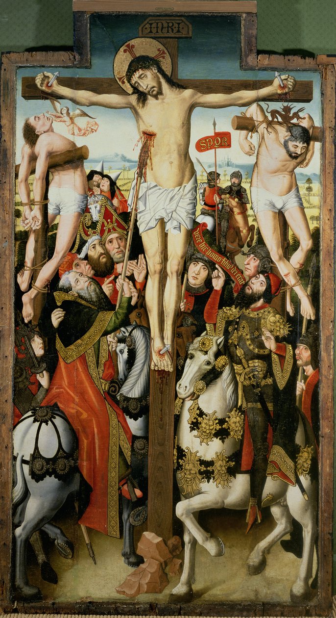 Calvary (panelde tempera) by Pedro Sanchez Sarabia