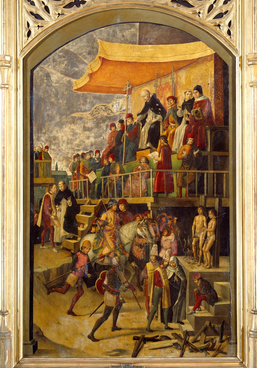 Engizisyon “” Autodafe başkanlık ediyor Saint Dominica de Guzman (1170-1221), Dominik Tarikatı'nın kurucusu”” Pedro Berruguete (1450-1504) 1495 Sun tarafından ahşap üzerine boyama. 1,54x0,92 m Madrid, Musee du Prado by Pedro Berruguete