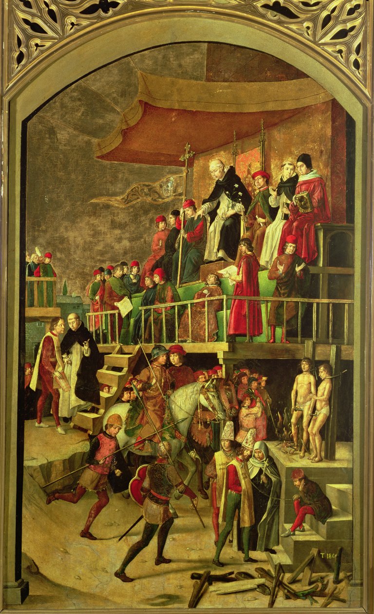 Aziz Dominic, Heretiklerin Yakılmasının Başkanlığını Yapıyor by Pedro Berruguete
