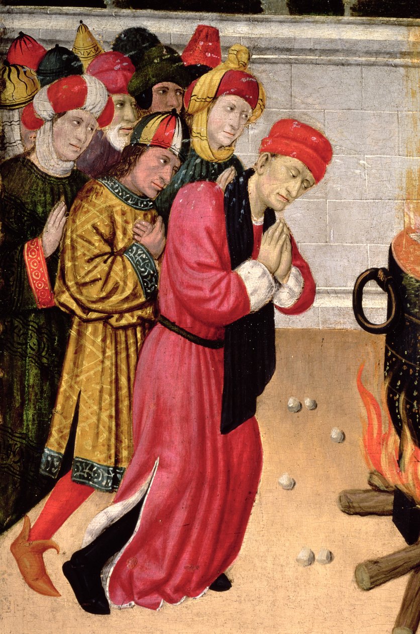 Bir grup sadık dönüşüm, St. Quirze ve St. Julita Altarpiece'den detay by Pedro García de Benabarre