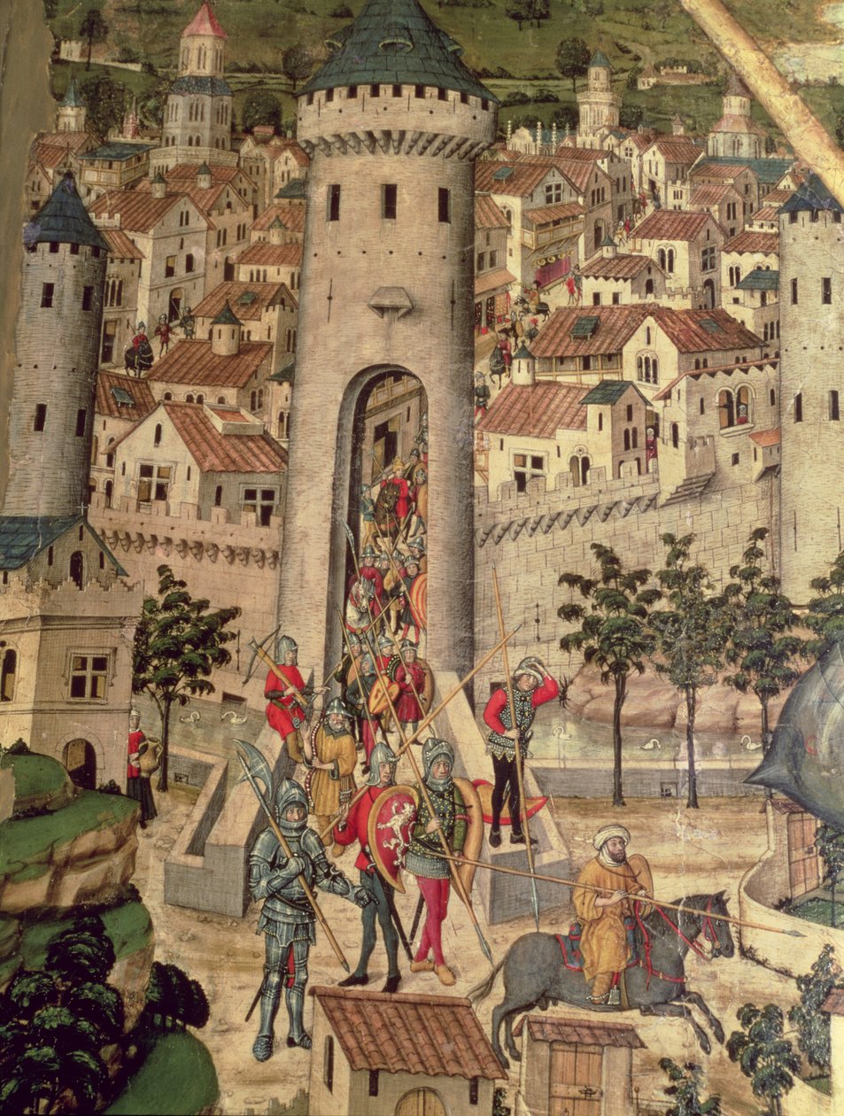 Saint Jordi Altarpiece, Mayorka Şehri'nin James I ordusu tarafından fethini gösteren detay by Pedro Nisart