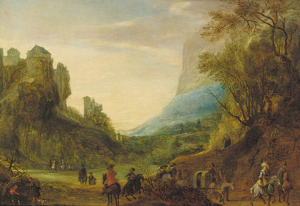 Bir vadide gezginlerle Alp manzarası by Peeter Snayers