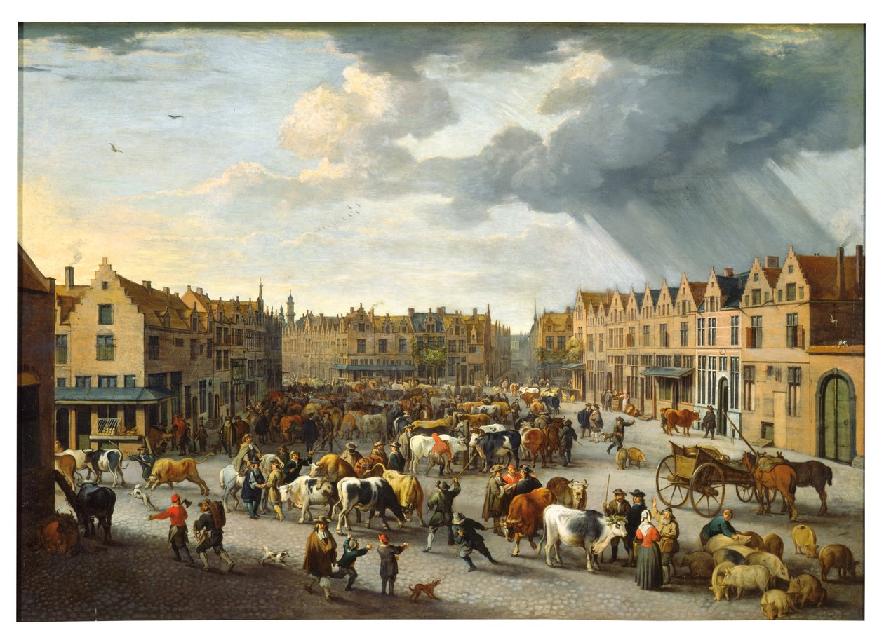 Anvers'teki Eski Öküz Pazarı (tuval üzerine yağlıboya) by Peeter van Bredael