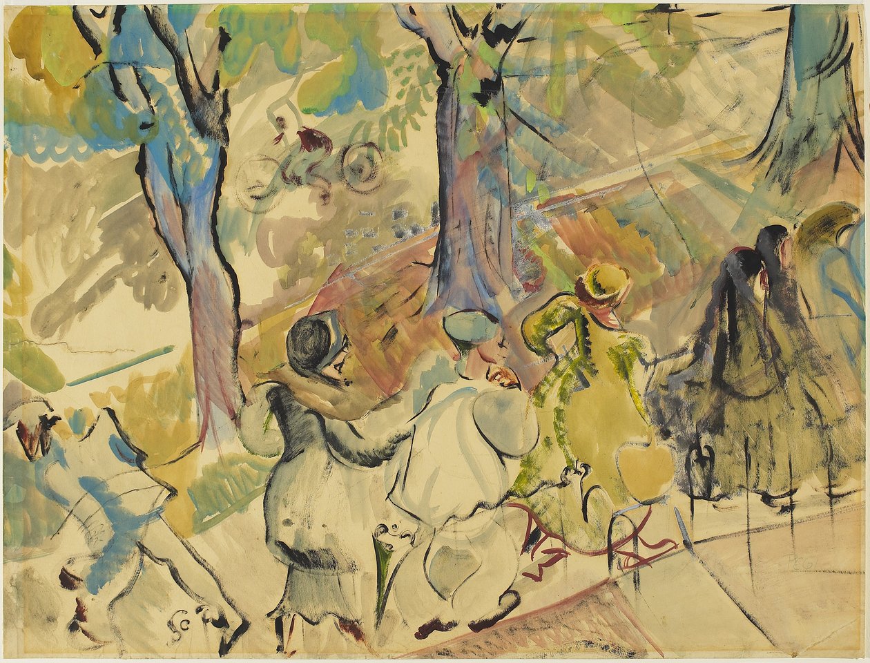 Jarvis Street Sidewalk, c.1936 (kağıt üzerine suluboya, guaj ve yağlı boya) by Pegi Nicol Macleod
