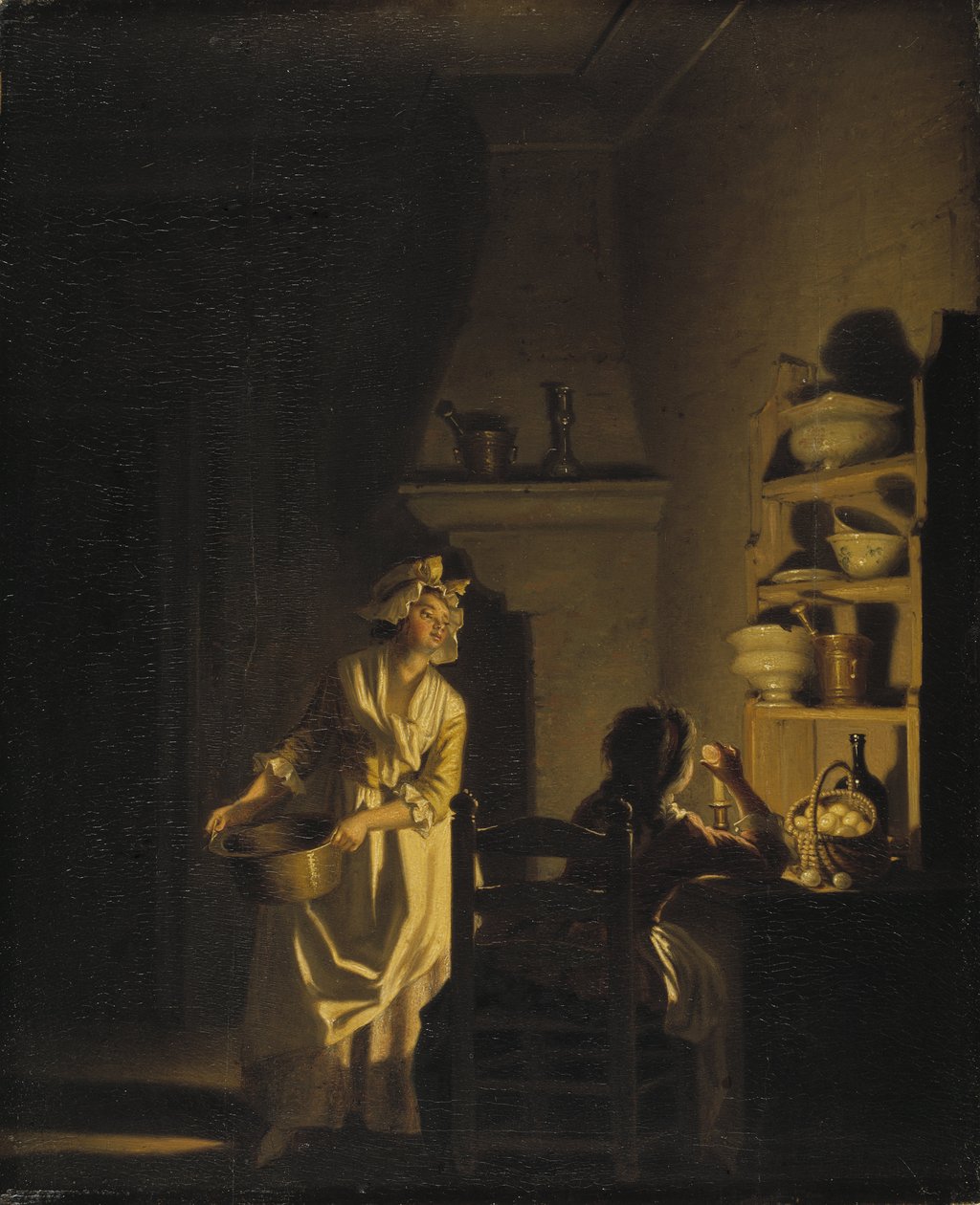 Le test des oeufs, mutfak içi - Yumurtaları Test Etme. Bir Mutfağın İç Mekanı, Hillestrom, Pehr (1732-1816). Ahşap üzerine yağ. Boyut : 39x32 cm. Ulusal Müze Stockholm by Pehr Hilleström
