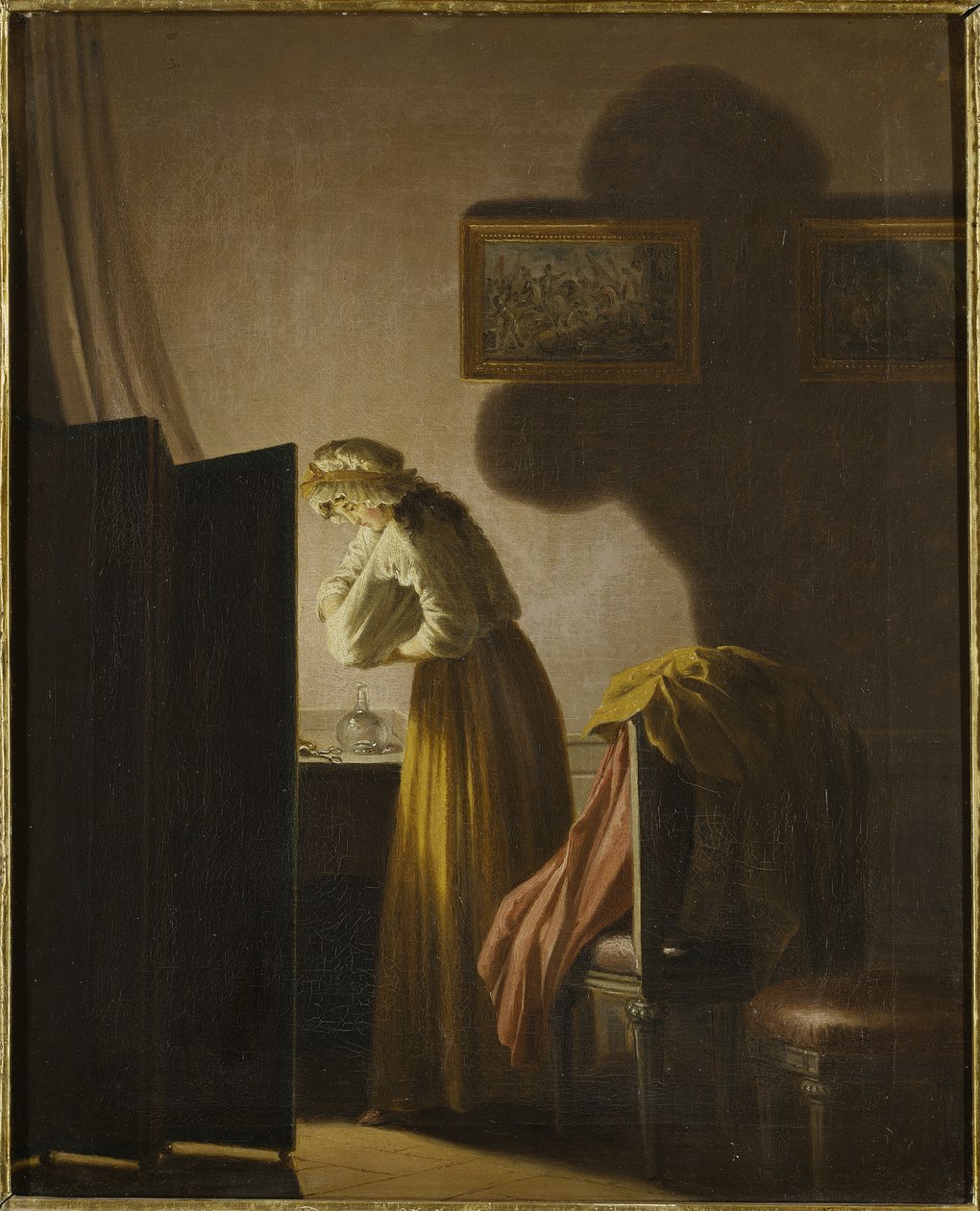 Mum ışığında pire yakalayan bir kadın - Mum Işığında Pire Yakalayan Bir Kadın, Hillestrom, Pehr (1732-1816). Tuval üzerine yağlıboya. Boyut: 51.5x42.5cm. Ulusal Müze Stockholm by Pehr Hilleström