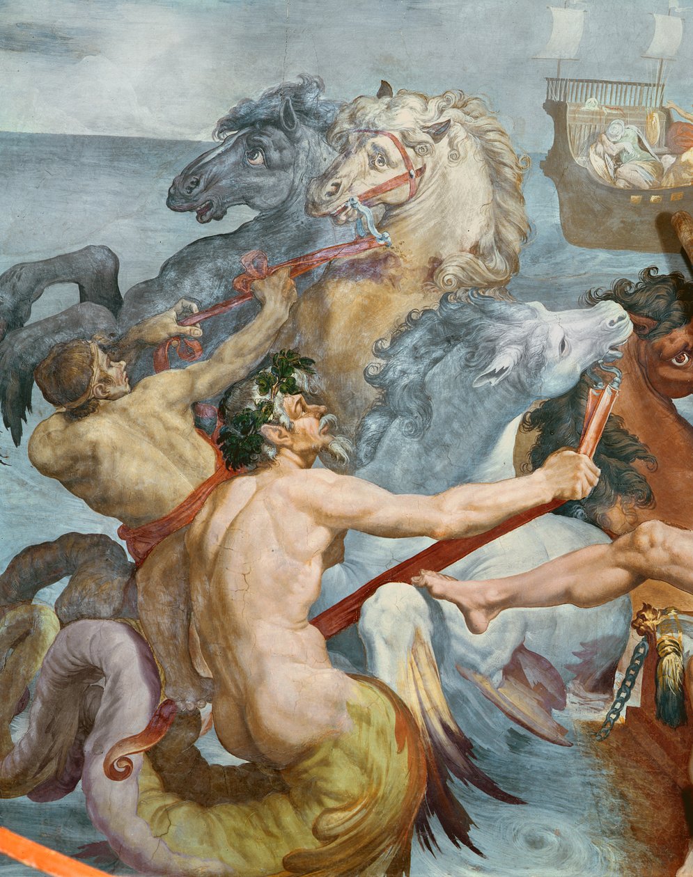 Odyssey, Tritonların detayı ve Neptün arabasındaki atlar, 1554-56 by Pellegrino Tibaldi