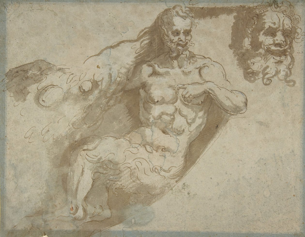 Oturan satir, aynı rektodan genişlemiş başlı, bir kadın başı, 1527-96. by Pellegrino Tibaldi