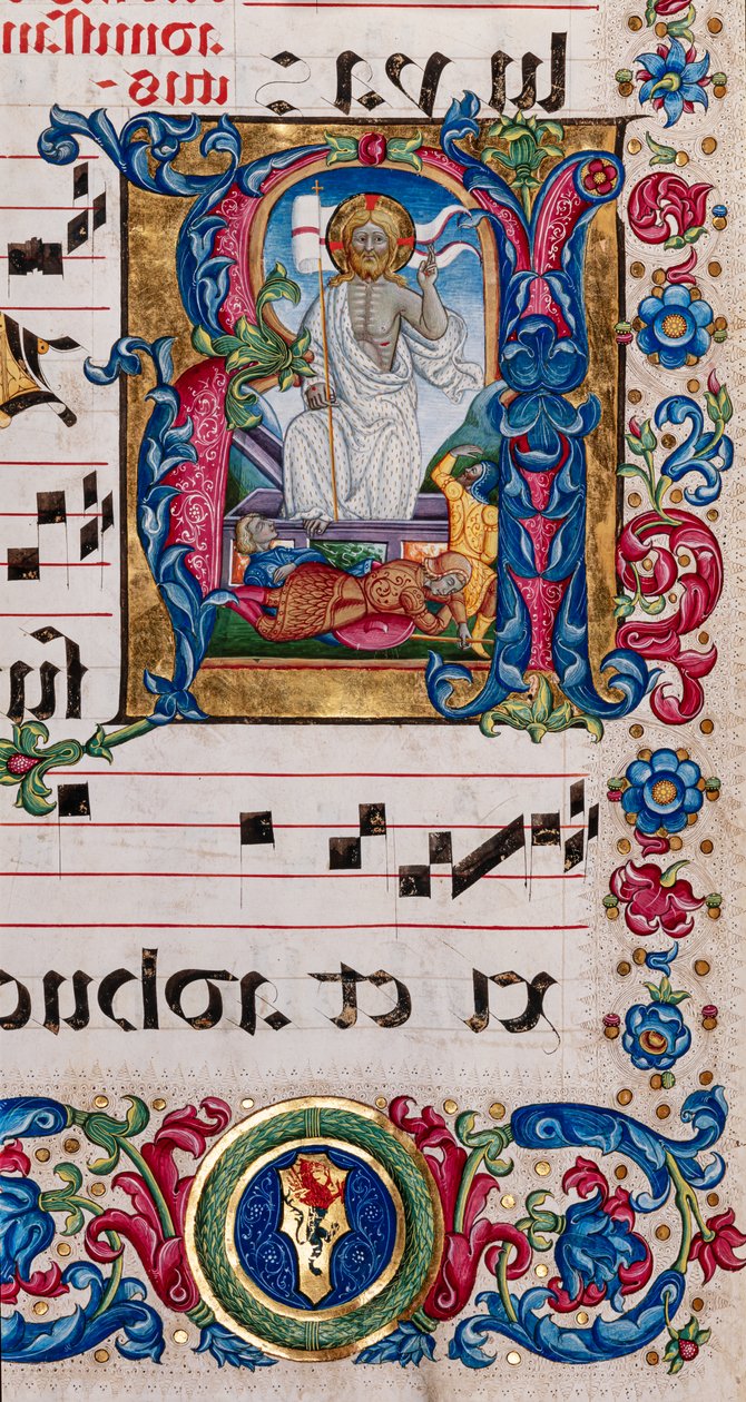 Piccolomini Kütüphanesi: koro kitabı, morina. 101.7, ff. 14r, Pellegrino di Mariano tarafından “İsa