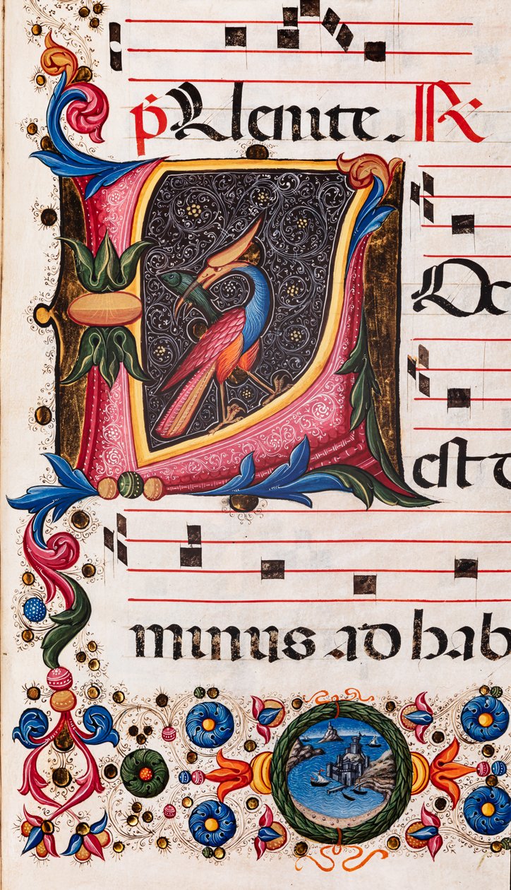 Piccolomini Kütüphanesi: koro kitabı, morina. 5.E, ff. Pellegrino di Mariano tarafından "Foliated ilk" ile 63r. Detay. by Pellegrino di Mariano