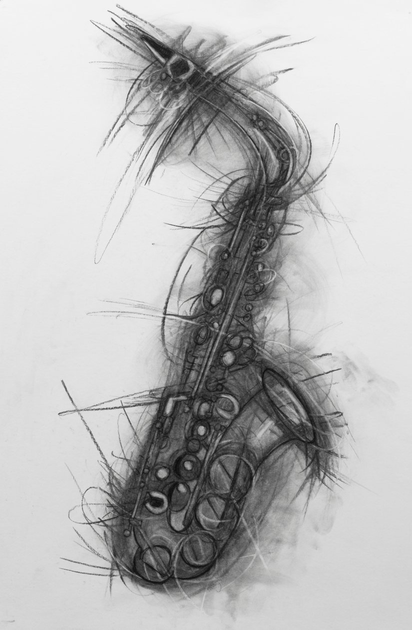 Saksafon 2005 (kağıt üzerinde kömür) by Penny Warden