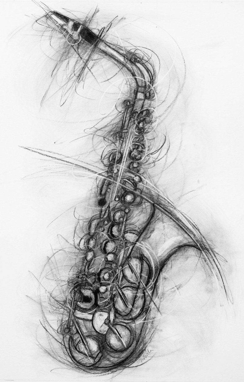 Saksafon 2005 (kağıt üzerinde kömür) by Penny Warden