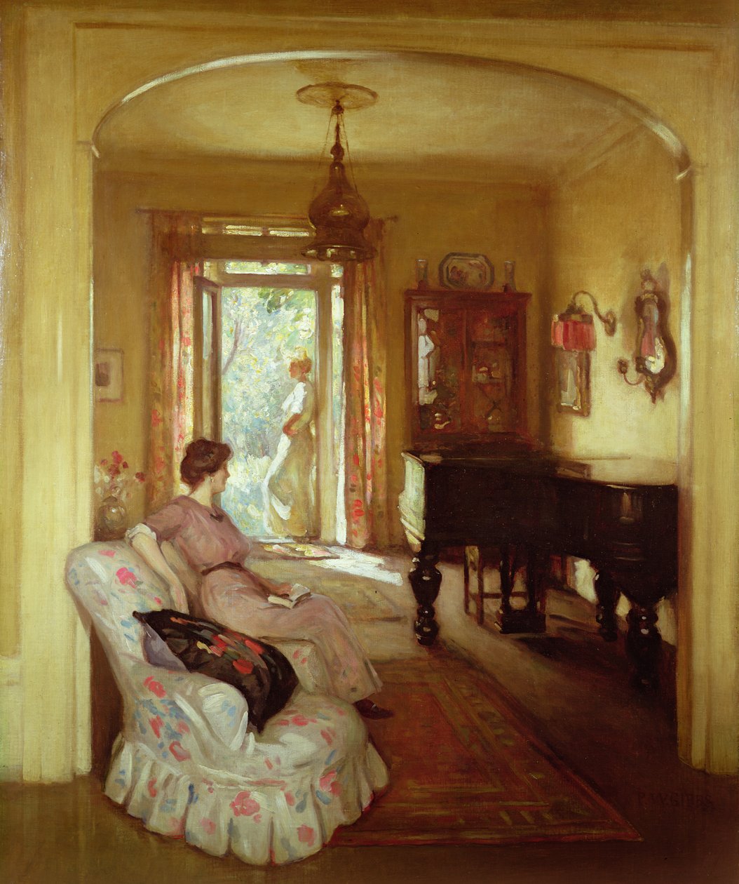 İki bayan ile iç sahne by Percy William Gibbs