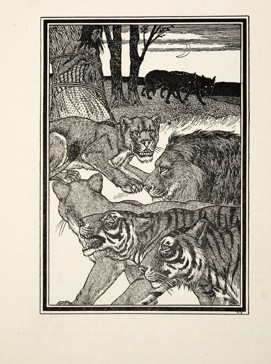 Hayvanların Yüz Anekdotundan Minnettar Bir Dişi Aslan, pub. 1924 (gravür) by Percy J. Billingshurst