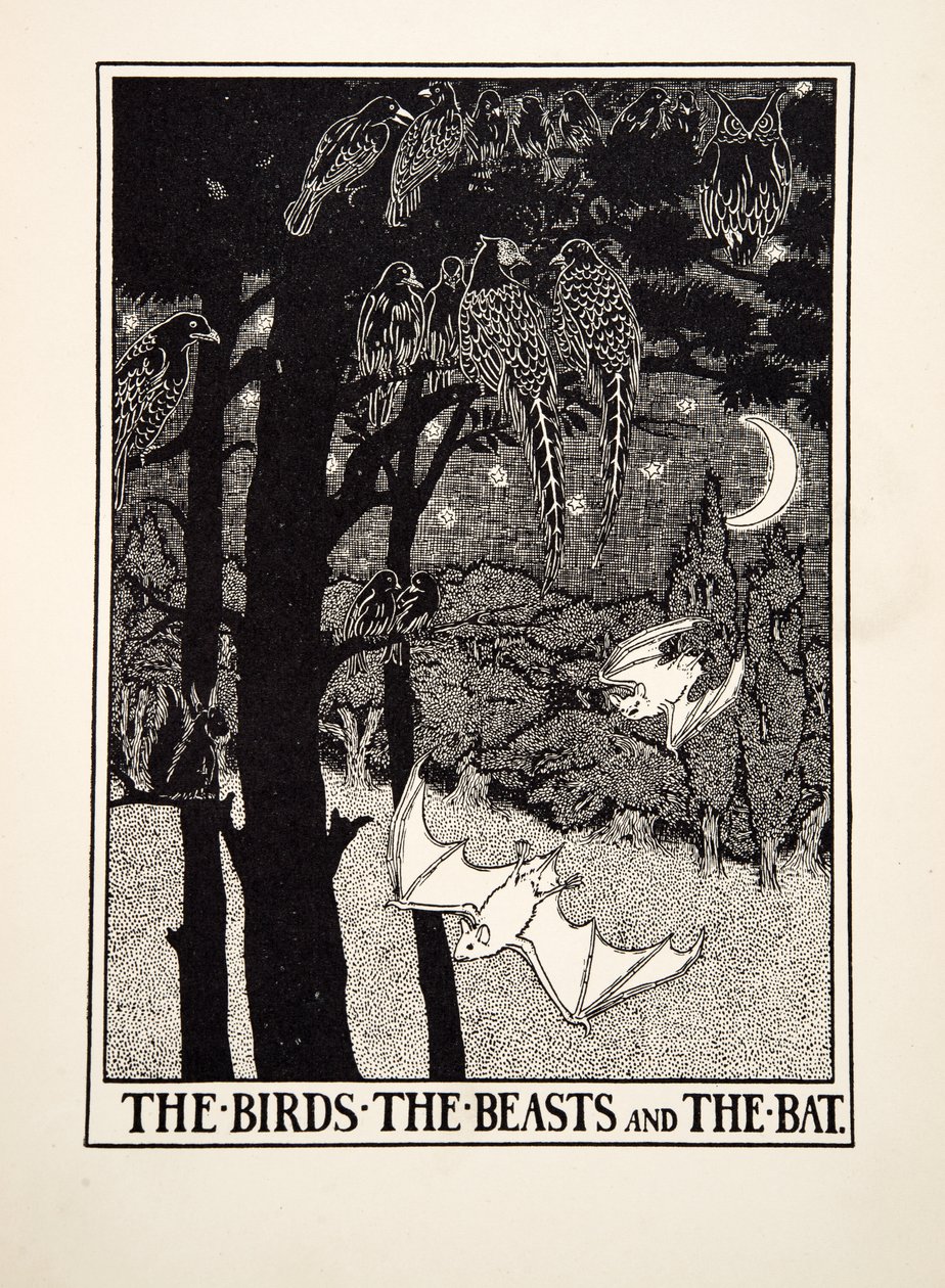 Ezop'un Yüz Masallarından Kuşlar, Canavarlar ve Yarasa, pub.1903 (gravür) by Percy J. Billingshurst