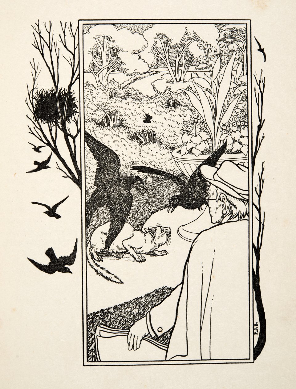 Hayvanların Yüz Anekdotlarından Kedi ve Kargalar, pub. 1924 (gravür) by Percy J. Billingshurst