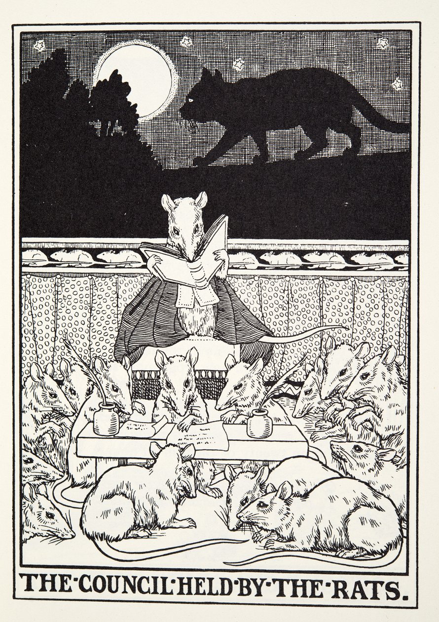 Sıçanlar tarafından düzenlenen Konsey, Fontaine Fables, pub. 1905 by Percy J. Billingshurst