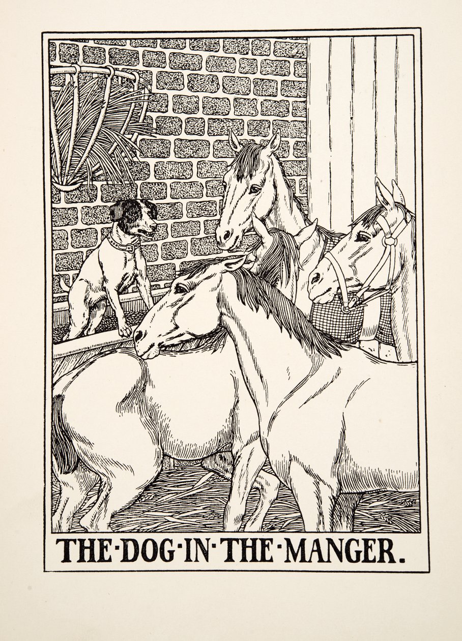 Aesop'un Yüz Masallarından Yemlikteki Köpek, yayın.1903 by Percy J. Billingshurst