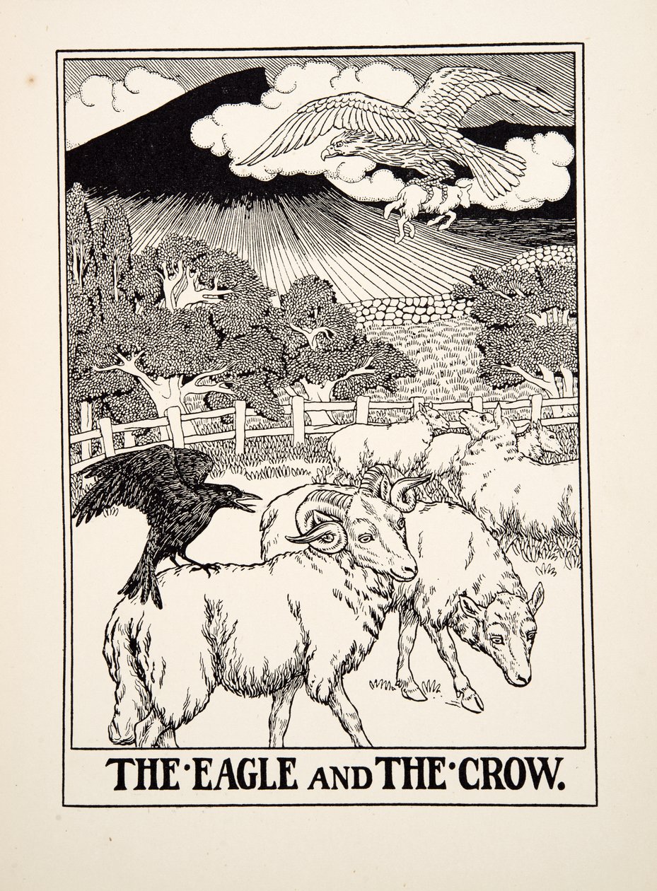 Ezop'un Yüz Masalları'ndan Kartal ve Karga, yayın.1903 by Percy J. Billingshurst