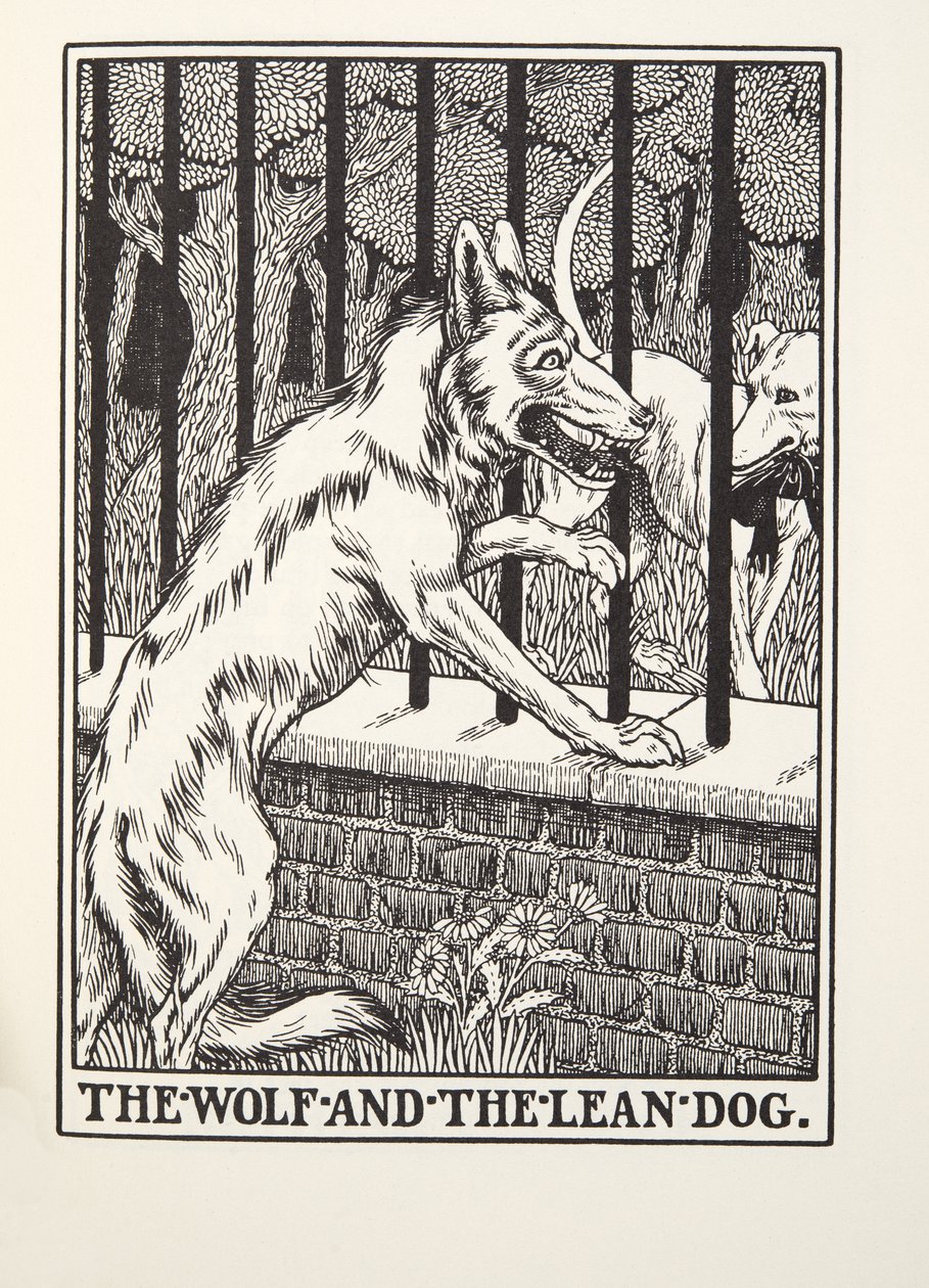 Fontaine Fables, pub'dan Kurt ve Yalın Köpek. 1905 (gravür) by Percy J. Billingshurst