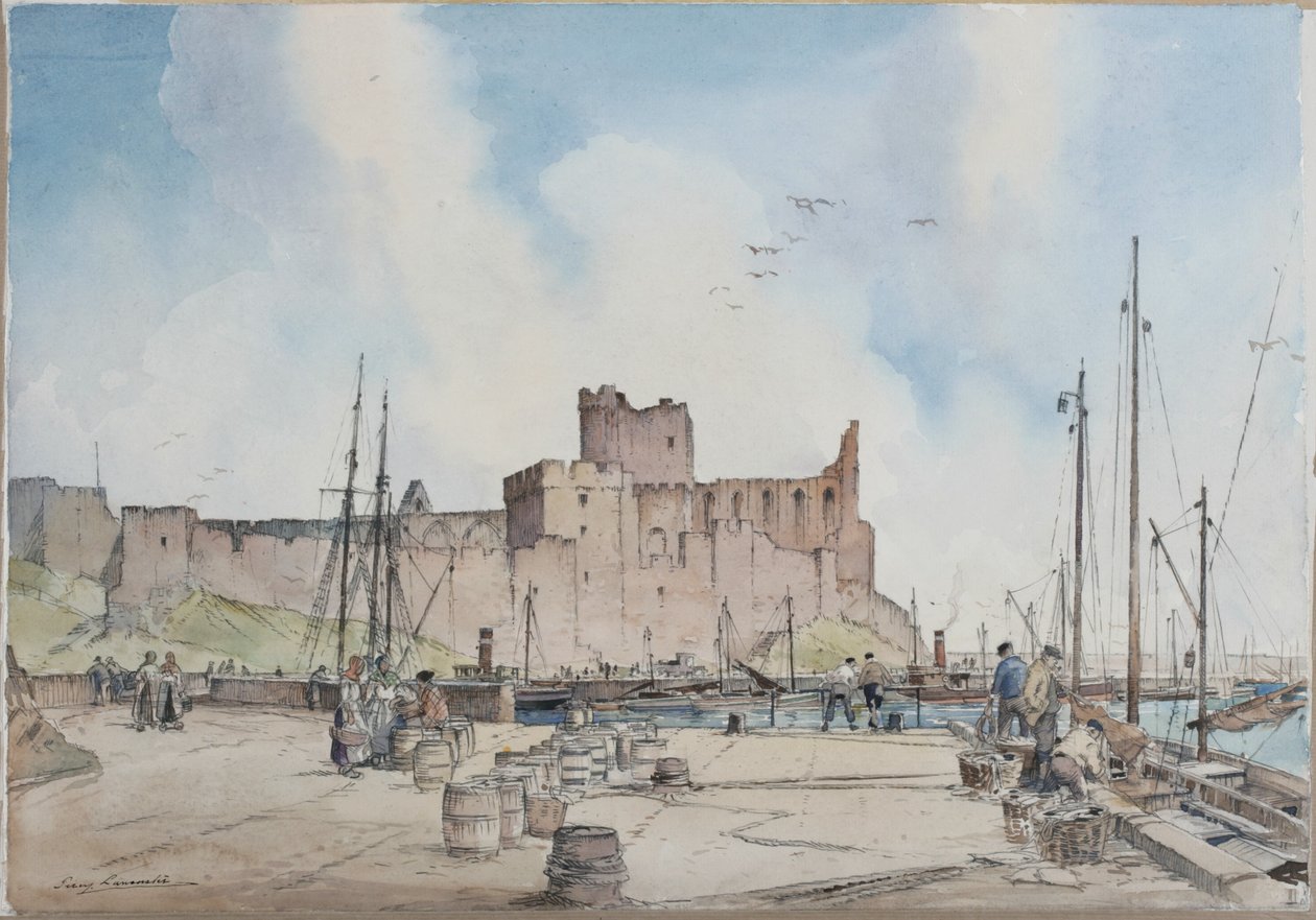 Peel Castle, Man Adası (kağıt üzerine kalem ve sulu boya) by Percy Lancaster