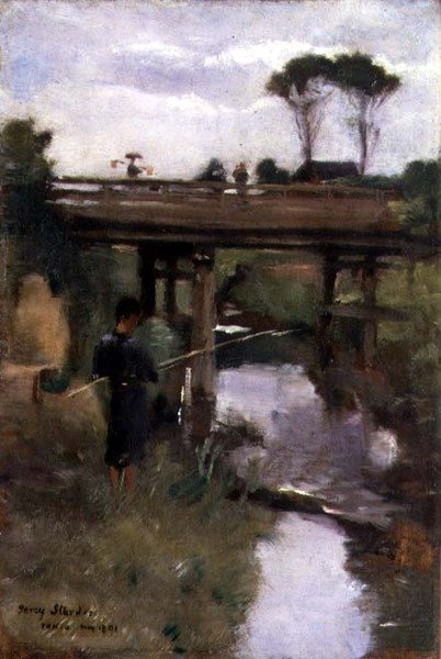 Fisherboy, Tokyo, Mayıs 1891 (panelde yağlı boya) by Percy Sturdee