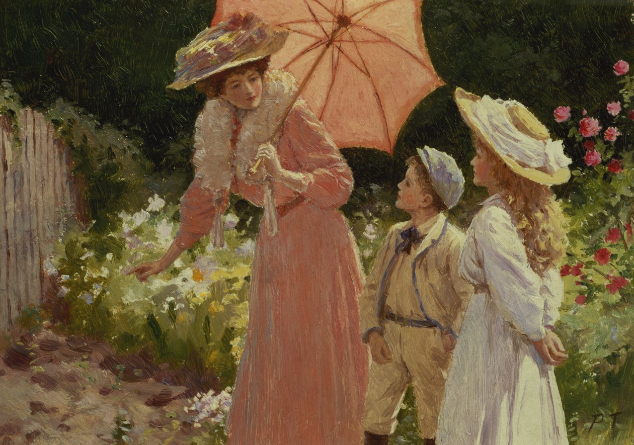 Çilekli Fıçı yapmayı gösteren Şemsiyeli Kadın by Percy Tarrant