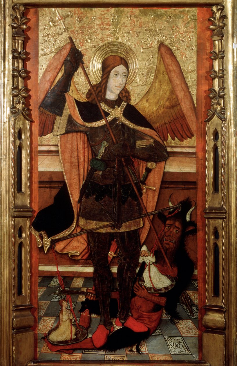 Başmelek Mikail, 16. yüzyılın başlarında Ölülerin Ruhlarını tartıyor. by Pere Espalargues the younger