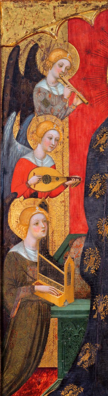 Müzisyen Meleklerle çevrili Madonna - Meleklerden Detay - Müzik Çalan Meleklerle Madonna (Detay) - Tablo Pere Serra (yaklaşık 1357-1406), yaklaşık 1380 - Panelde Tempera - Museu Nacional d