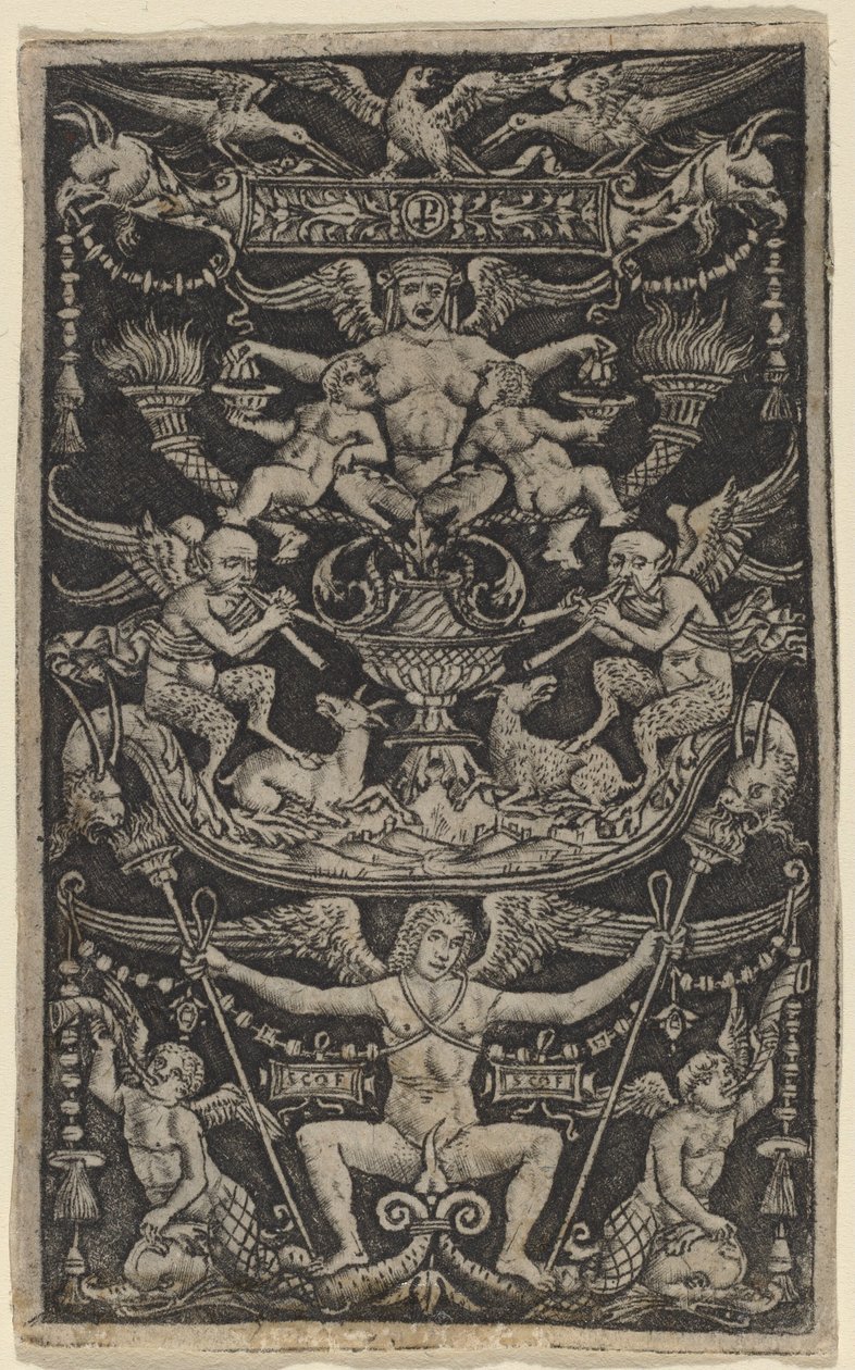 İki Çocuğu Besleyen Bir Satyress ile Süsleme Paneli by Peregrino da Cesena