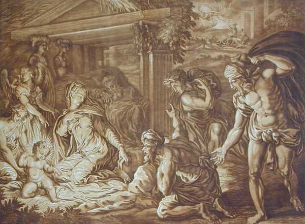 ಎಲಿಶಾ ಕಿರ್ಖಾಲ್ (1682-1742) 1724 (ಬಣ್ಣದ ಲಿಥೋ) ಟರ್ಕ್‌ನಿಂದ ಕೆತ್ತಲ್ಪಟ್ಟ ಕುರುಬನ ಆರಾಧನೆ by Perino del Vaga