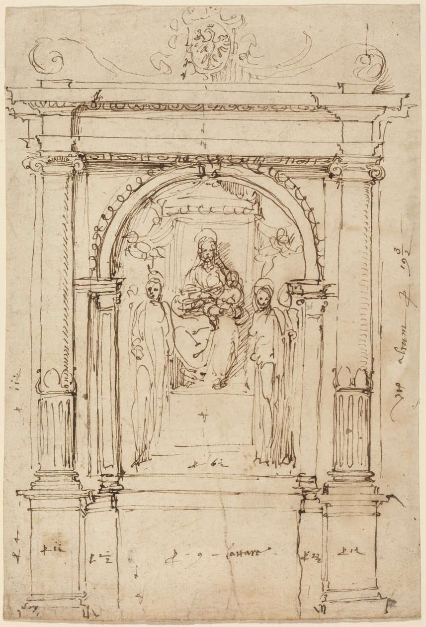 Madonna ve Çocuk ile Azizler Sunağı, Mimari Ortamında by Perino del (1501-47) Vaga