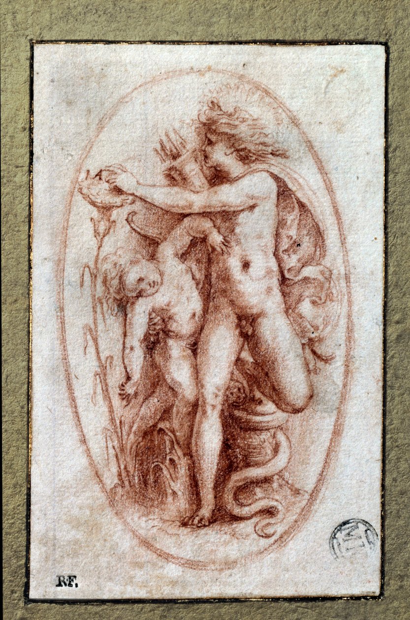 Apollo ve Sümbül. Pierino del Vaga olarak da bilinen Pietro Buonaccorsi (1500-1546 / 47) tarafından a la sanguine çizimi by Perino del Vaga