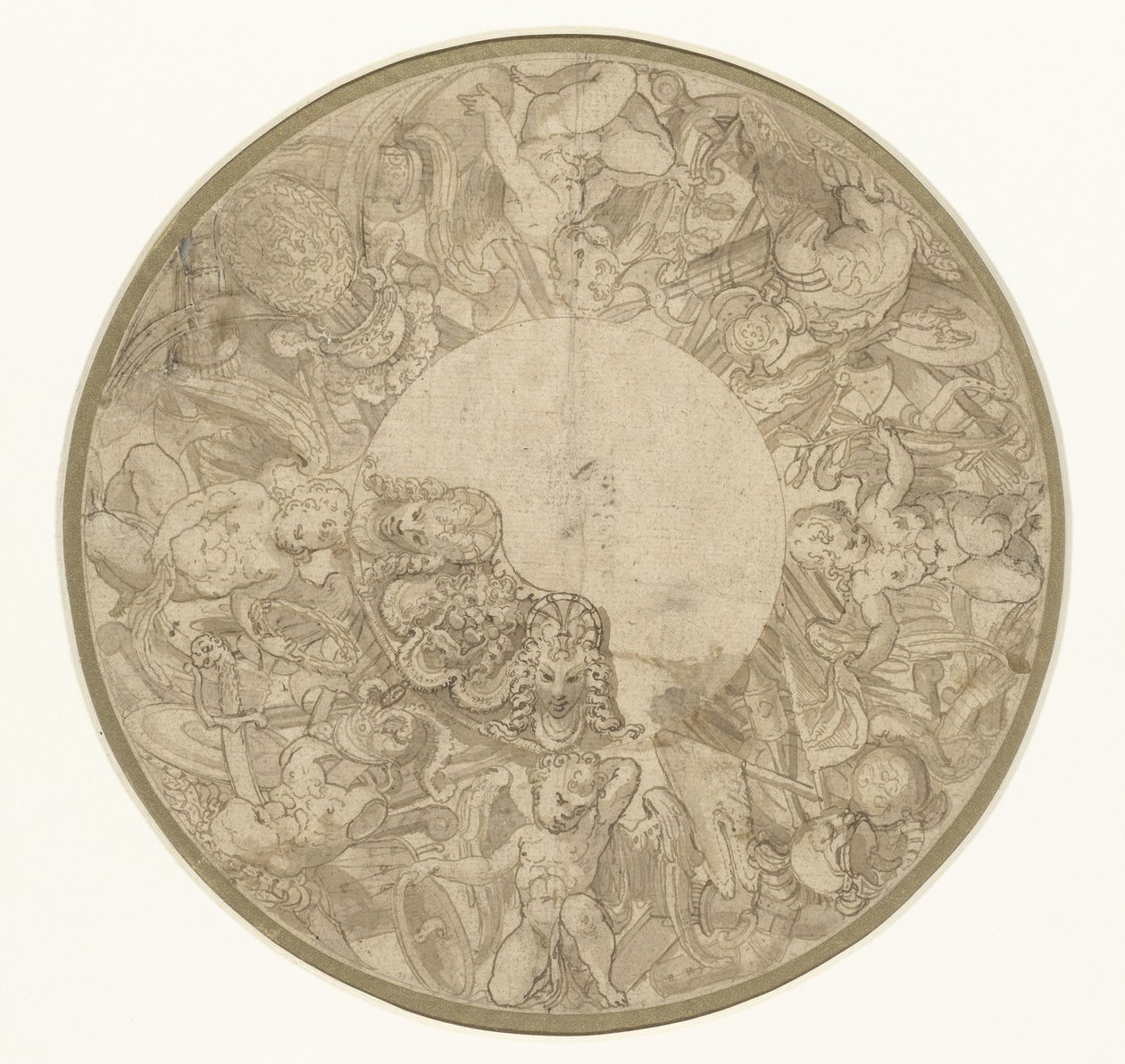 Yuvarlak bir gösteri kasesinin tabanı için tasarım by Perino del Vaga (attributed to)