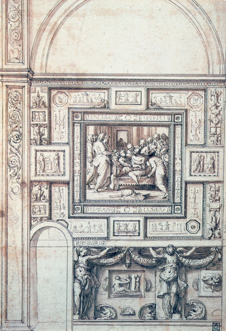 Bir tonozun Duvar Süsleme Projesi, 16. yüzyıl. by Perino del Vaga