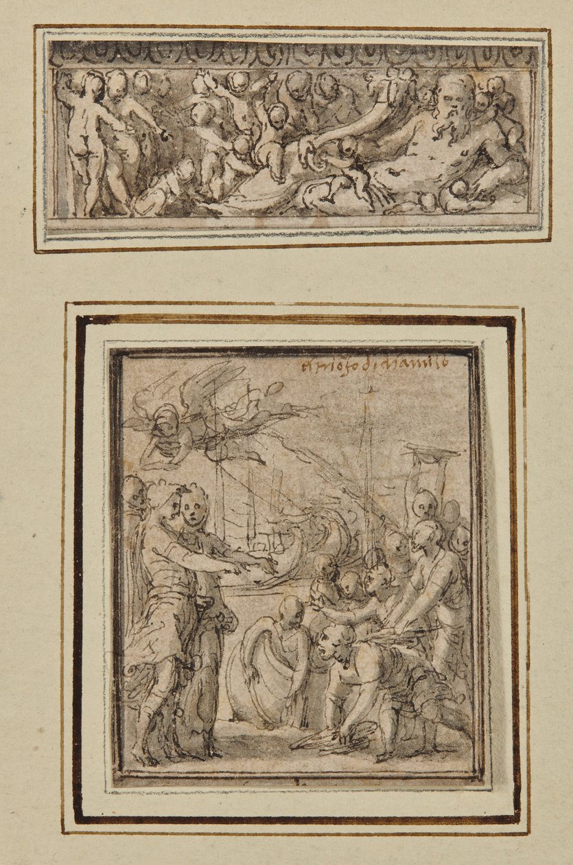 Putti ile çevrili nehir tanrısı; ve Marcus Furius Camillus