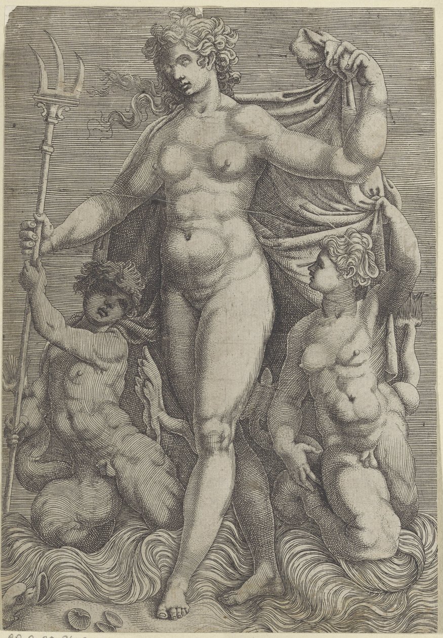 İki tritonlu Thetis Deniz tanrıları ve deniz atları ile Neptün ve Thetis (dizi başlığı) by Perino del Vaga