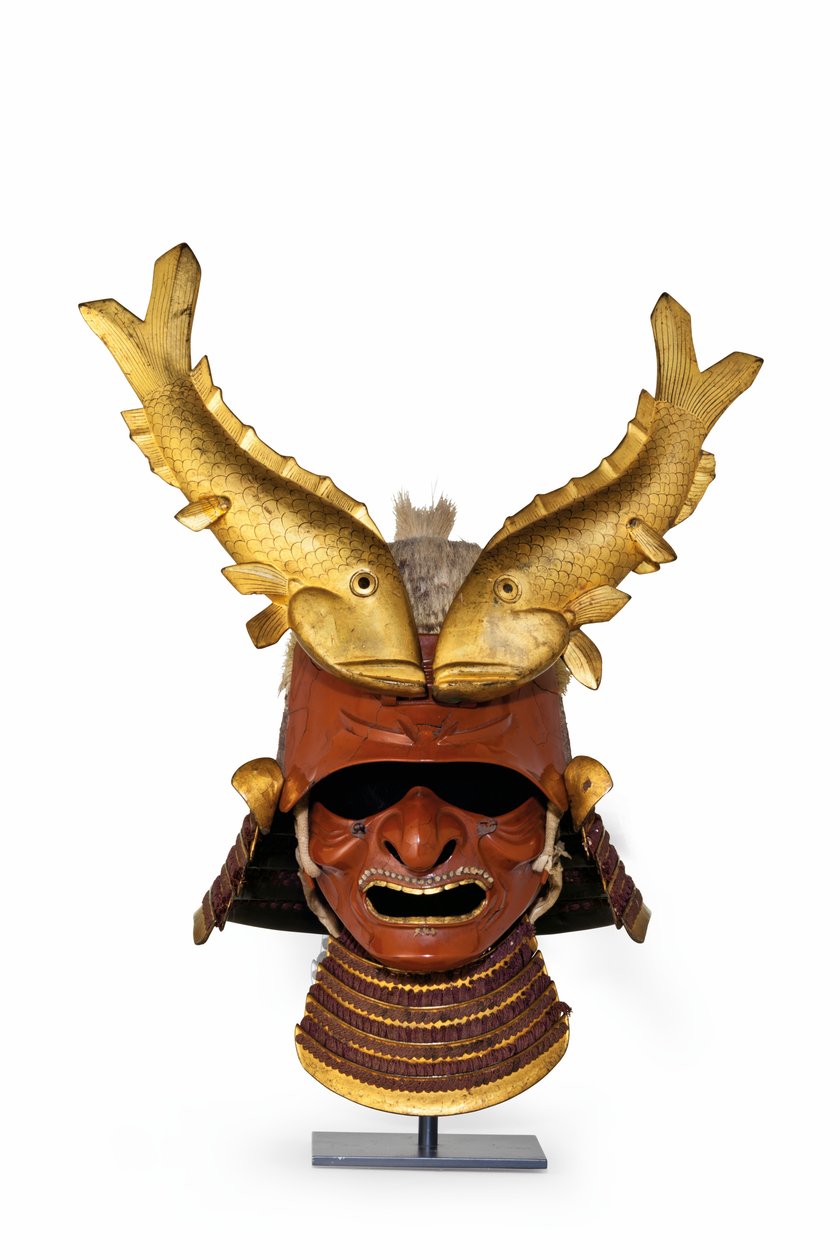 Bir kawari kabuto (egzotik kask) (domuz kılı ve cilalı demir) by Period Momoyama