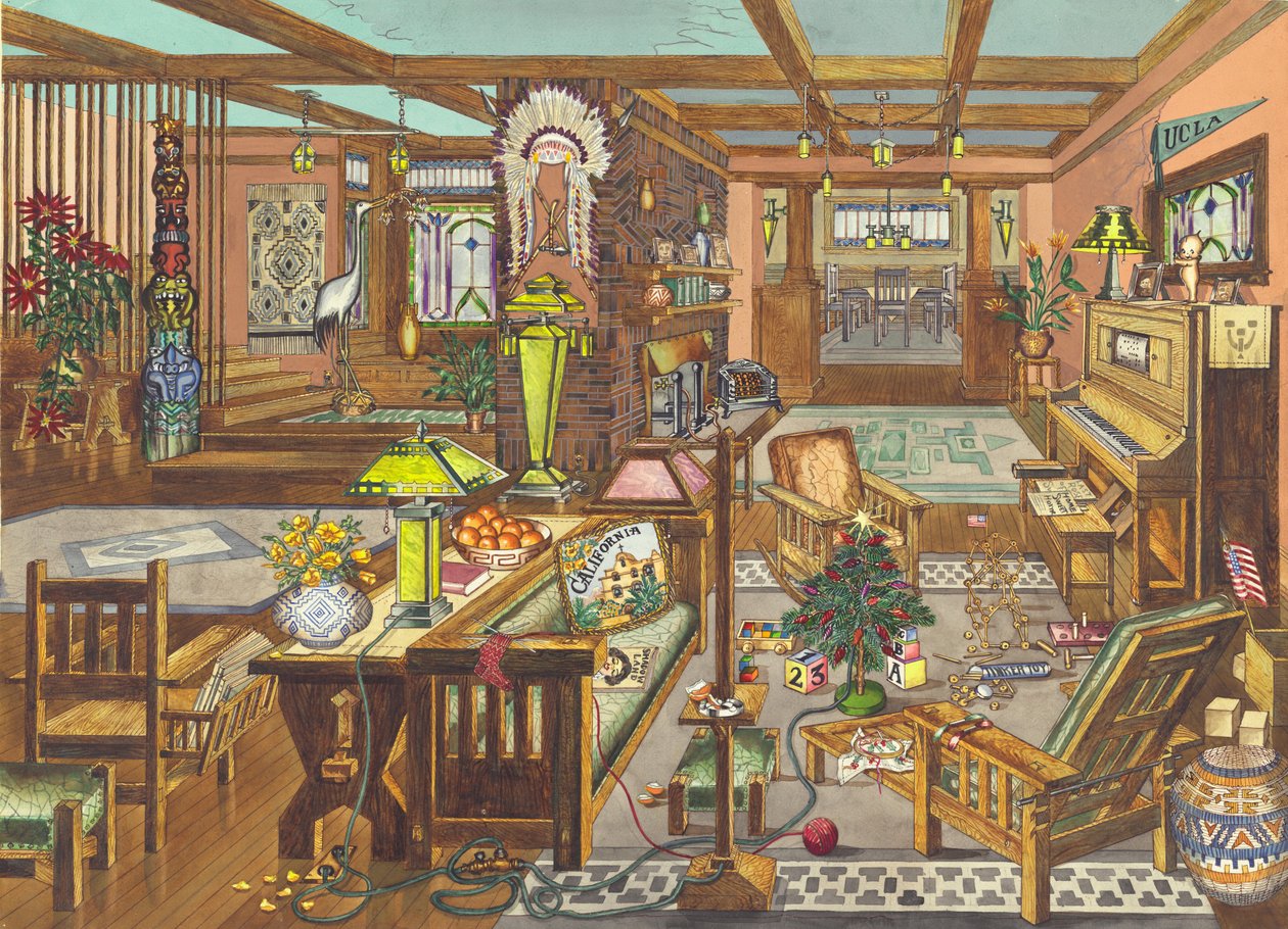 California Misyon Tarzı İç Mekan, 1946. by Perkins Harnly