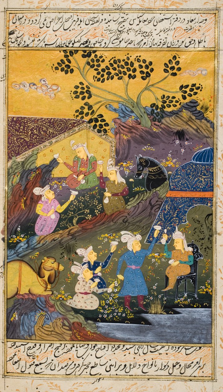 Nehir veya göl kenarında açık havada içme partisi (kağıt üzerinde opak wc ve altın rengi) (ayrıntılar için bkz. 272921) by Persian School