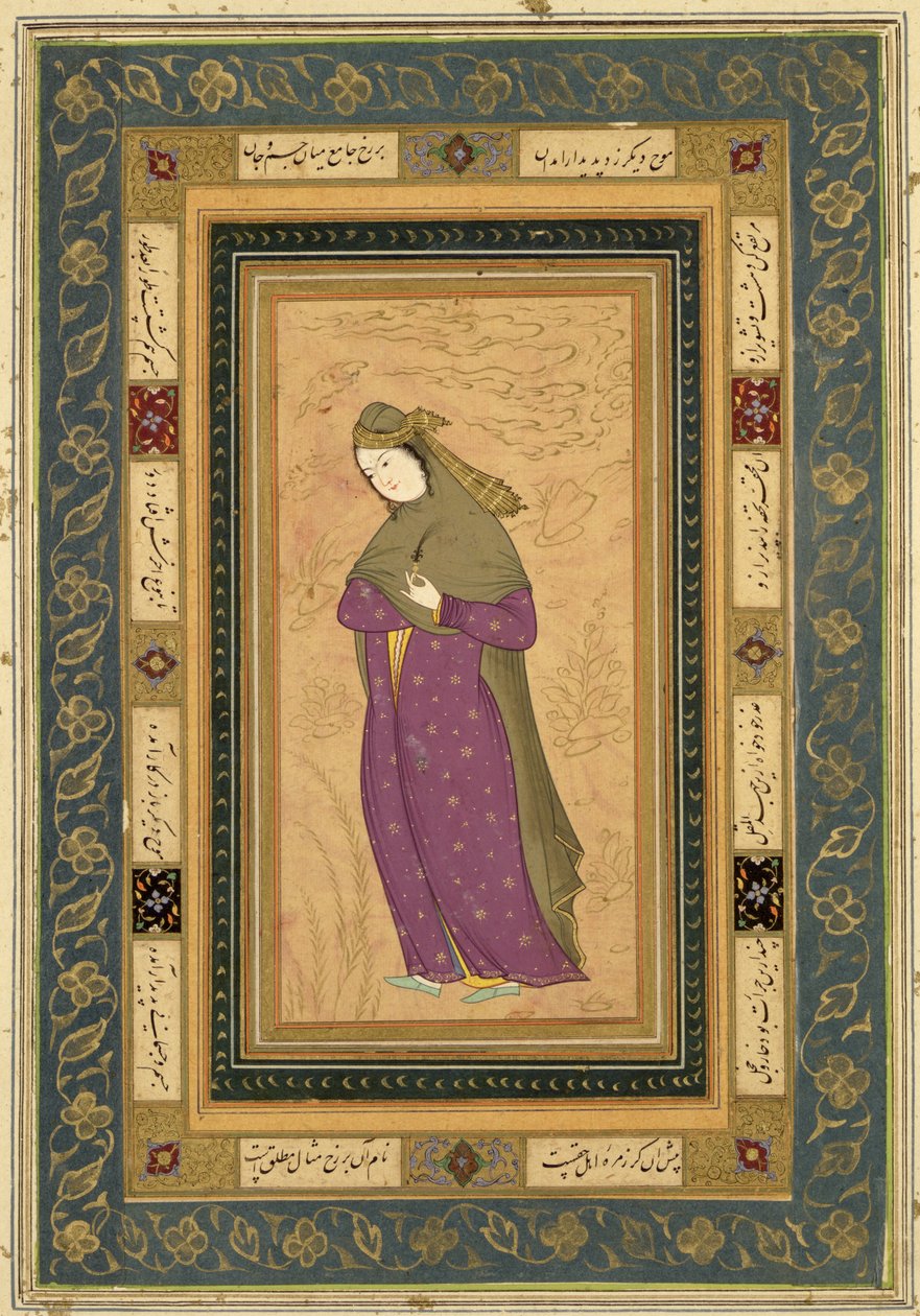 Büyük Clive Albümünden bir aigrette tutan kız, c.1620-30 by Persian School