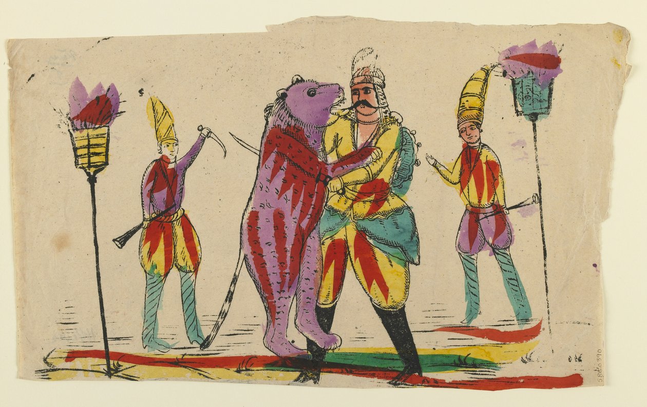 Bir ayıyla dövüşen adam, 19. yüzyılın sonlarında by Persian School