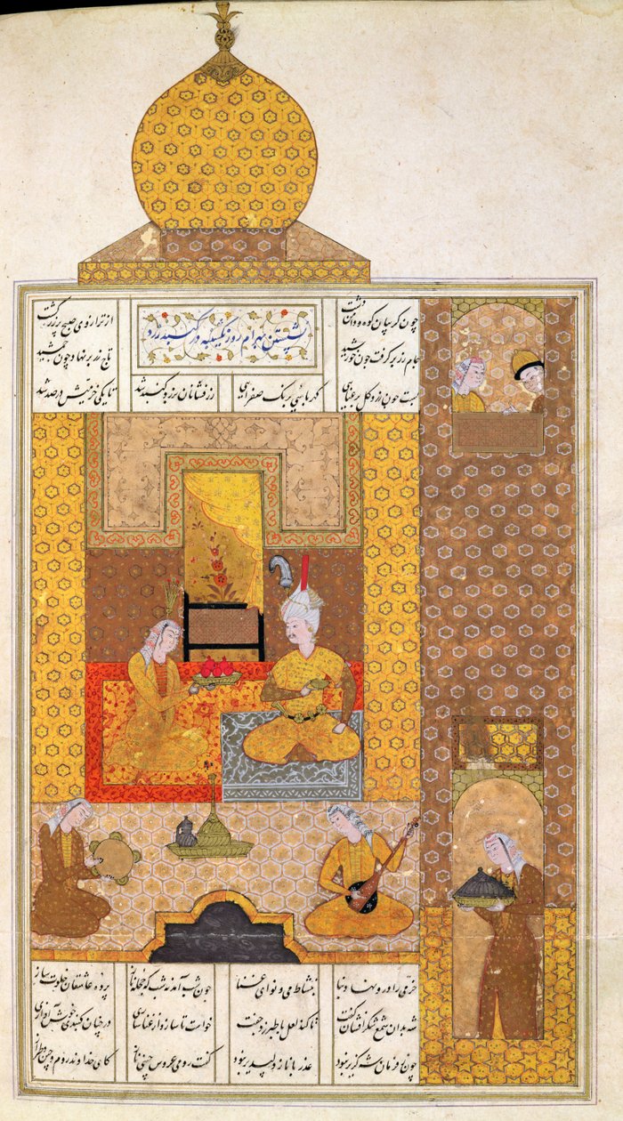 Bayan D-212 fol.205b Bahram (420-28) Türkistan Prensesini Ziyaret Eder, Yedi Prenses