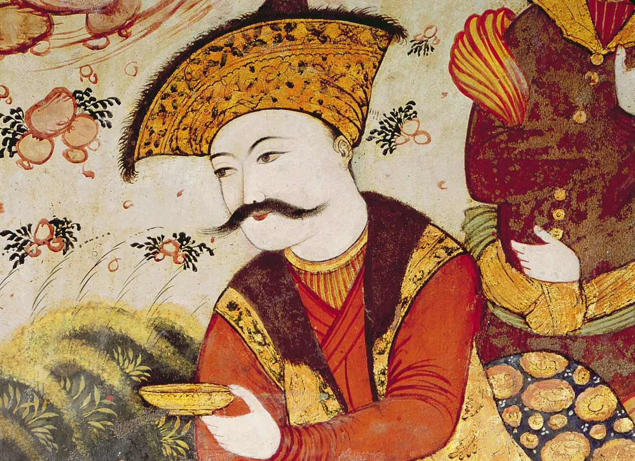 Şah Abbas I (1588-1629) ve meyve ve içecek sunan bir Saraylı (Şah