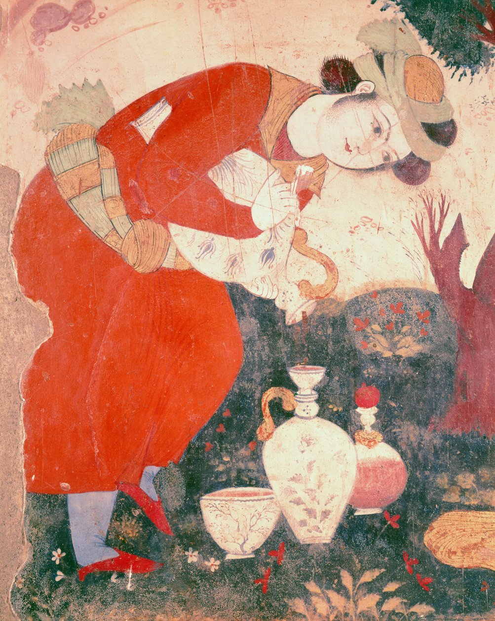Woman pouring Wine in the Court of Shah Abbas I, 1585-1627  (detail) by Persian School