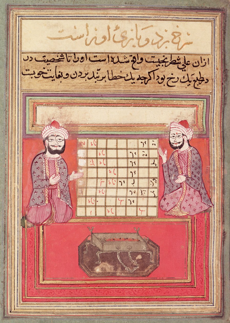 Satranç üzerine bir Farsça incelemeden aydınlatma, muhtemelen 14. yüzyıl (kağıt üzerine kalem, tuvalet ve mürekkep) by Persian School
