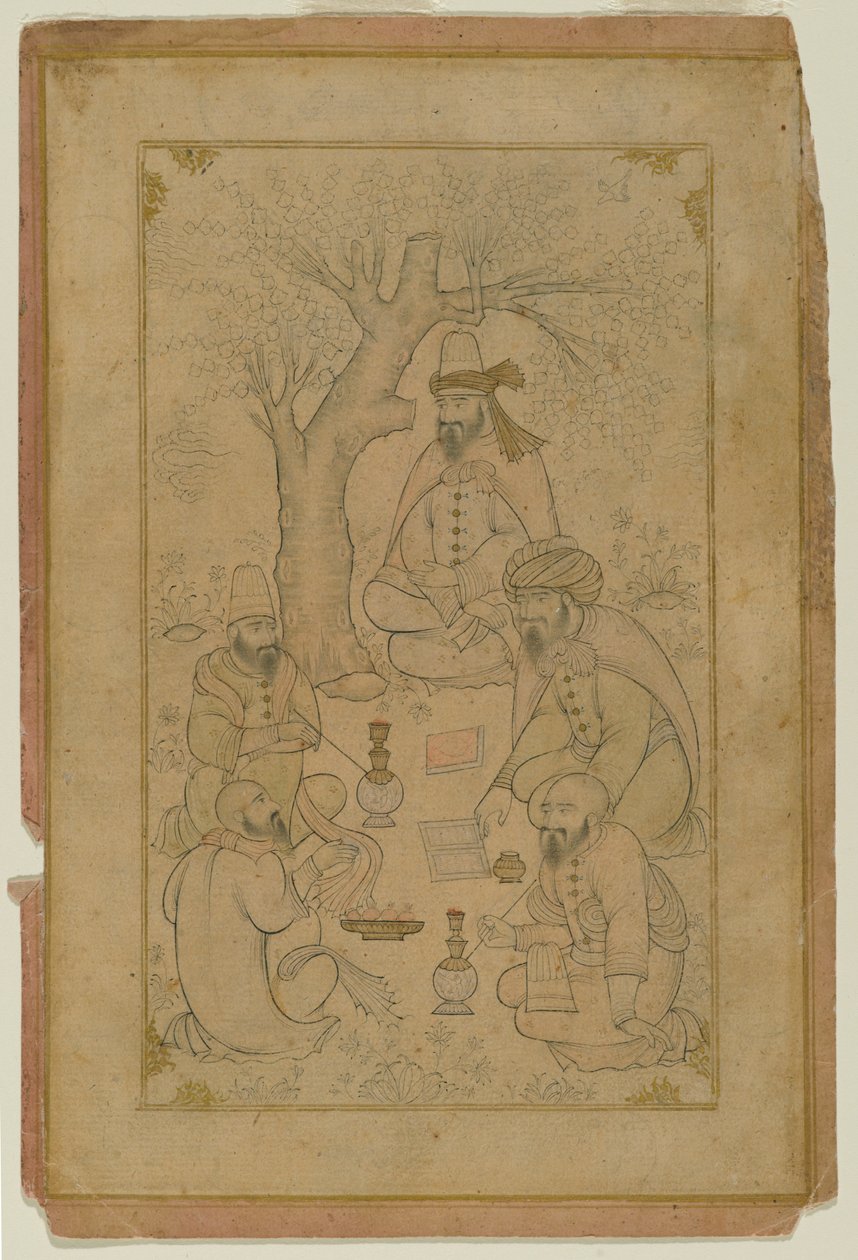 Bir Derviş Buluşması, 17. yüzyıl ortası (kağıt üzerine mürekkep ve açık renk yıkama) by Persian School