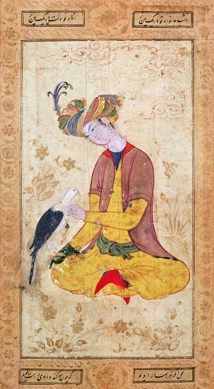 Şahinini Okşayan Avcı by Persian School