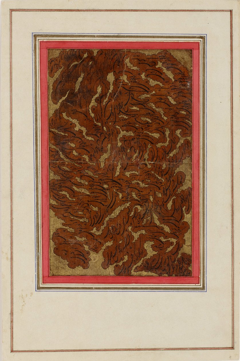 Albüm sayfası (Shikasta kaligrafisi ile) (kağıt üzerinde mürekkep ve altın) by Persian School