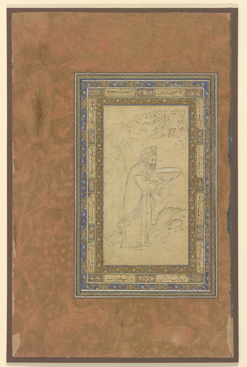 Yaşlı bir adam bir kase taşır, c.1610-15 by Persian School
